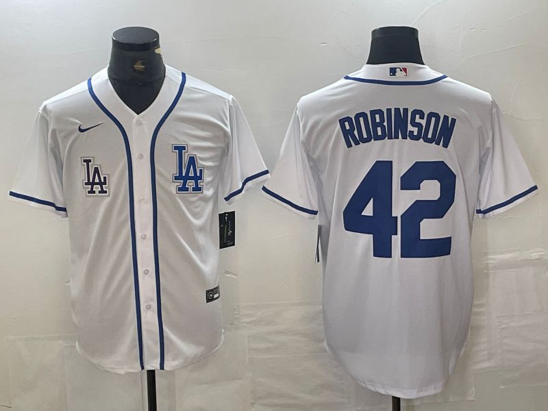 Men Los Angeles Dodgers 42 Robinson White Second generation joint name Nike 2024 MLB Jersey style 2